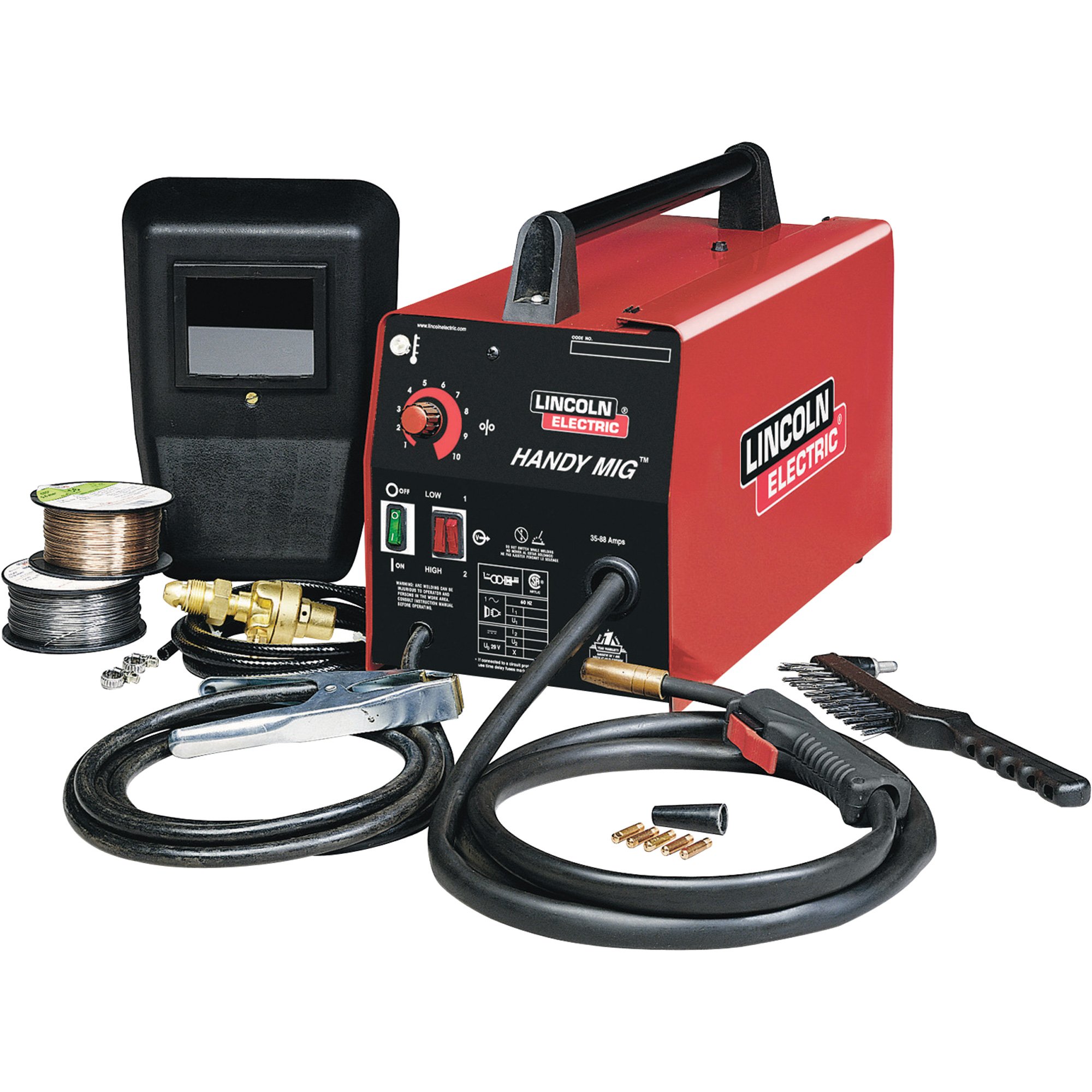 Lincoln Electric Handy MIG Flux-Cored/MIG Welder with Face Shield — Transformer, 115V, 35–88 Amp Output, Model# K2185-1